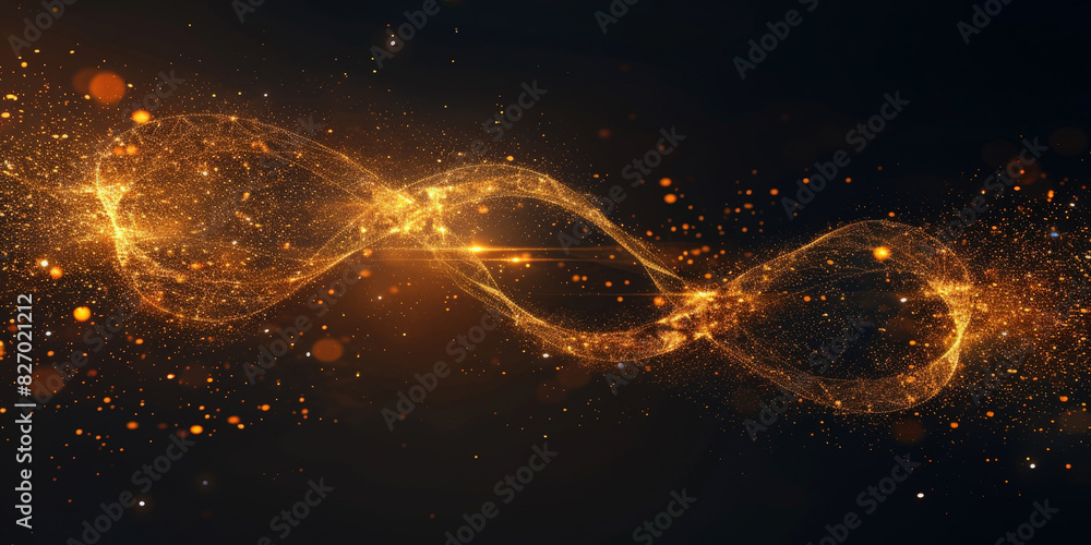 Poster glowing golden infinity symbol with sparkling particles, creating a sense of elegance and timelessne
