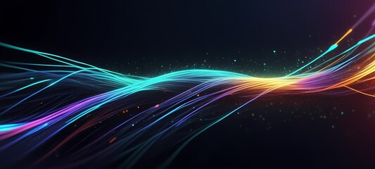 Abstract tech background of high speed optic fiber data transfer, ultra fast broadband, digital network connection, isolated on dark blue background
