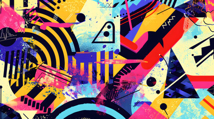 A whimsical pop art-inspired background with a blend of vivid colors, geometric patterns, and abstract elements, perfect for artistic endeavors