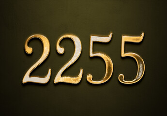 Old gold effect of 2255 number with 3D glossy style Mockup.