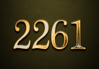 Old gold effect of 2261 number with 3D glossy style Mockup.