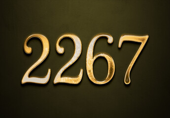 Old gold effect of 2267 number with 3D glossy style Mockup.