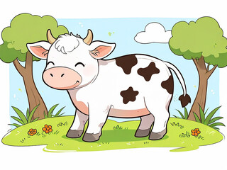 A cow in nature outline for coloring book Generative AI