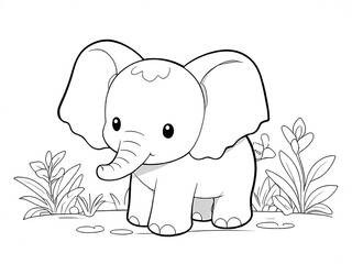 A elephant in nature outline for coloring book Generative AI