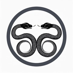 symbol snake. tow snake design. chinese style snake. chinese icon circle Snake 2 head. white color and black background. snake tatto, snake art, logo snake. icon snake. yin yang snake. shio snake