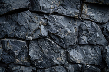 Black stone wall background, close up. Created with Ai
