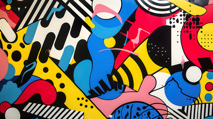 Obraz premium A striking abstract pop art backdrop with bold, playful shapes and vibrant colors, creating an eye-catching visual for various projects