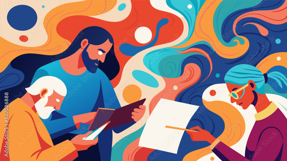 Poster using the ancient art of paper marbling individuals explore their inner thoughts and feelings throug