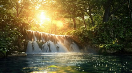 river and waterfall forest background concept