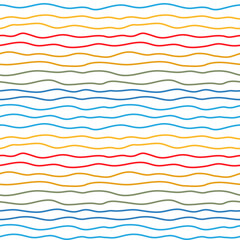 Simple seamless pattern of wavy lines. Multi-colored rainbow background for decoration, fabrics, textiles, paper.