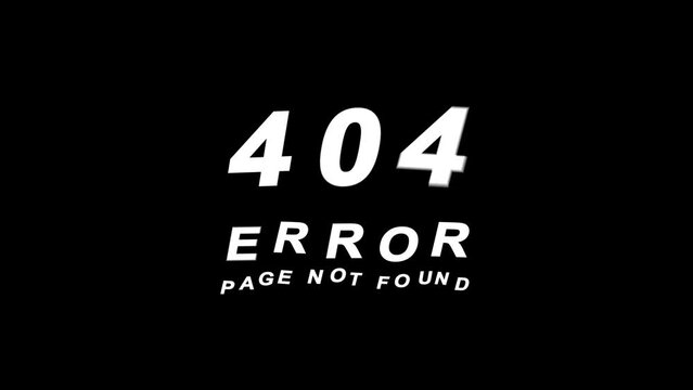 Wiggly page not found Error 404 design motion graphic on black background.  4k animated footage