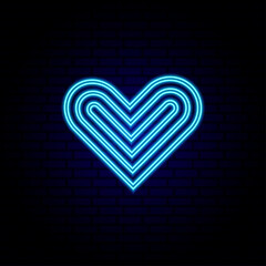 glowing neon blue heart for design and decoration on brick wall vector illustration