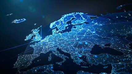 Abstract digital map of Western Europe, concept of European global network and connectivity, data transfer and cyber technology, information exchange and telecommunication