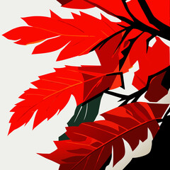 red cedar leaf, ukiyo-e, vector illustration flat 2