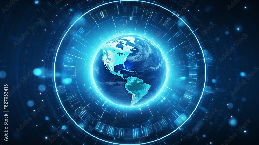 Poster dynamic world map animation: futuristic technology concept for global business.