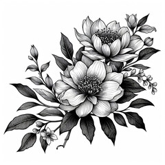 A photo of beautiful flower outline for coloring book Generative AI