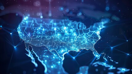 Obraz premium Digital map of USA, concept of North America global network and connectivity, data transfer and cyber technology, information exchange and telecommunication