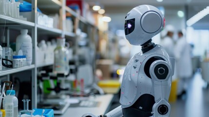 An AI robot participating in a scientific research team in a laboratory