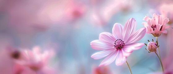 Obraz premium close up of pink flower in blurry background with bokeh effect