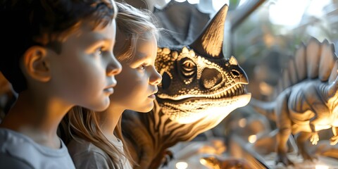 Exploring Dinosaurs, Fossils, and Ancient Creatures at the Prehistoric Museum. Concept Dinosaur...