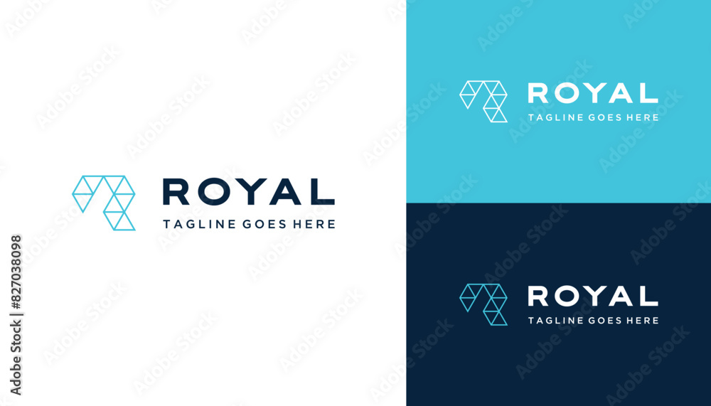 Poster modern initial letter r with circuit hexagon digital line framework logo design