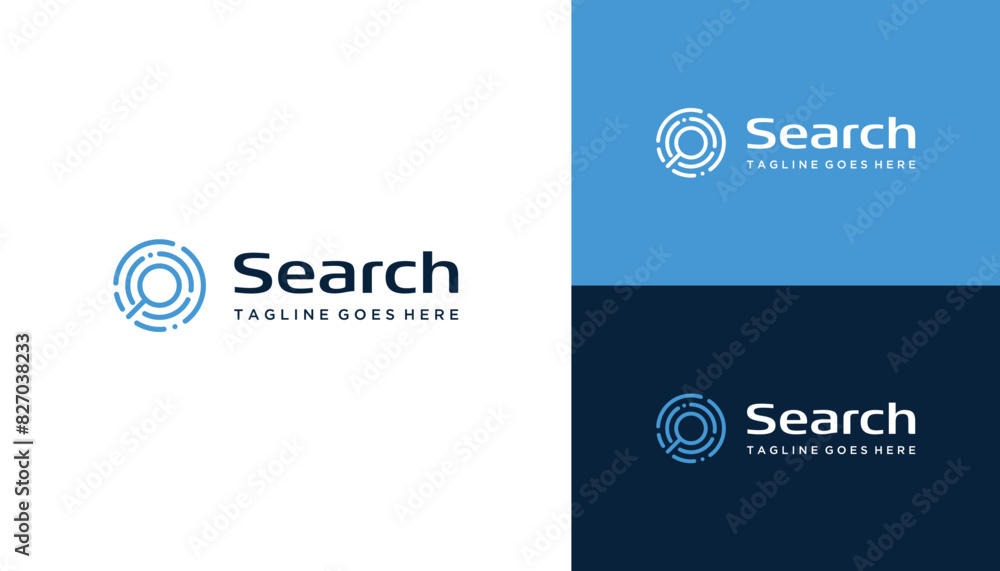 Poster magnifying glass lens with circular digital lines for data analysis search logo design