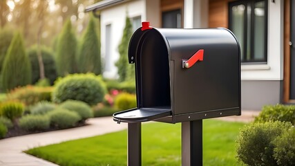 Closeup modern mailbox on the yard of house, mailing and newsletter concept