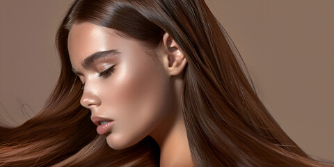 Fototapeta premium Close-up of Woman with Long, Shiny Hair | Hair Care and Beauty