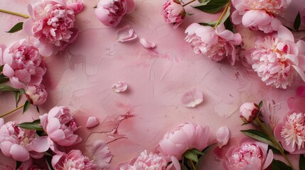 A beautiful floral frame made of colorful blossoms arranged on a solid surface, offering a romantic and whimsical backdrop for wedding invitations, greeting cards, and other design projects.