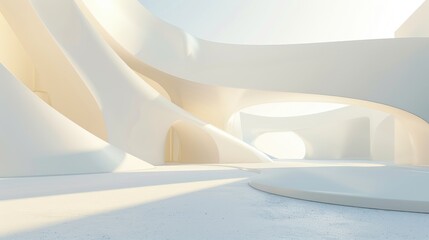 Abstract minimalist design with smooth white architectural forms and large empty spaces