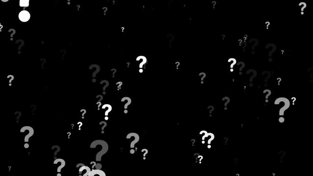 Question Mark icon flying overlay isolated on black background. Seamless loop
