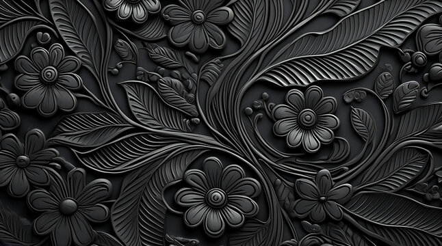 Embossed creative black background, vintage cover design, ethno style. Geometric monochrome 3D pattern