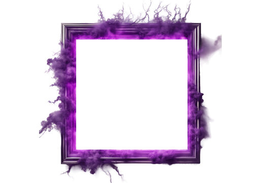 Digital purple frame with smoke effect for creative designs isolate on transparent background, cutout, png