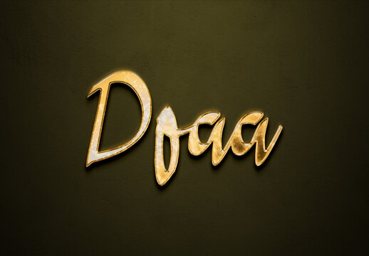 Old gold text effect of Arabic name Doaa with 3D glossy style Mockup.