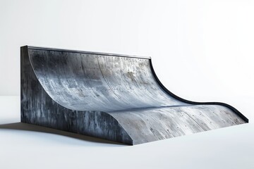 Realistic photograph of a complete Skateboarding ramps,solid stark white background, focused lighting