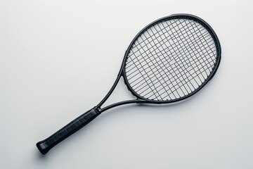 Realistic photograph of a complete Tennis rackets,solid stark white background, focused lighting