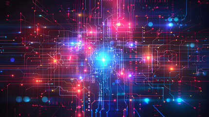 Quantum processing. Deep learning artificial intelligence. Future new technology for business or science presentation. Vector background