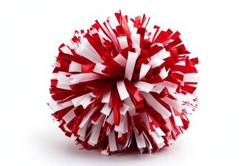 Realistic photograph of a complete Cheerleading pom-poms,solid stark white background, focused lighting