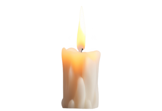 Close-up of a single lit candle with a soft yellow flame isolate on transparent background, cutout, png - Powered by Adobe