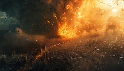 Stunning visual of a powerful earthquake splitting the ground, causing widespread destruction and chaos