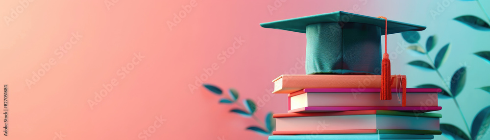 Poster a stack of books with a green cap on top. the books are arranged in a way that they look like they a