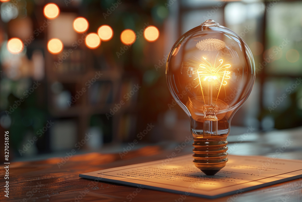 Poster student with lightbulb and certificate, symbolizing intellect and education. 3d render in bright col