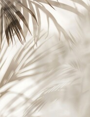 Obraz premium Minimalist Background with Soft Blurred Beige and Cream Colors and Palm Leaf Shadow