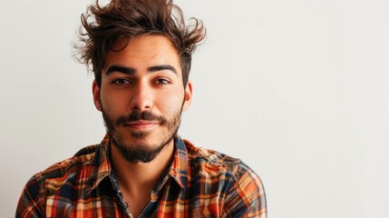 Obraz premium Handsome man portrayed in expressive manner against white background