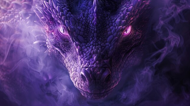 Violet dragon face on a simple backdrop, hinting at hidden depths
