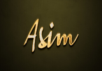 Old gold text effect of Arabic name Asim with 3D glossy style Mockup.