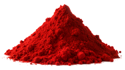 Vibrant Red Powder Pile: Close-up of a vibrant red color powder pile, isolated on a white background.
