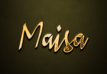 Old gold text effect of Arabic name Maisa with 3D glossy style Mockup.