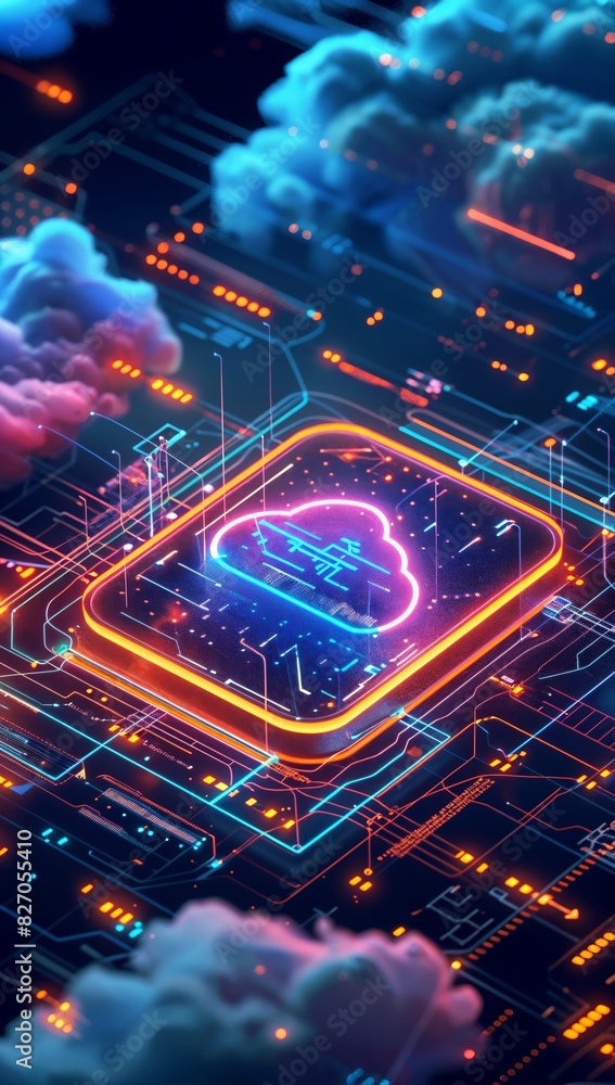 Poster futuristic holographic interface enhancing cloud computing connectivity for digital community intera