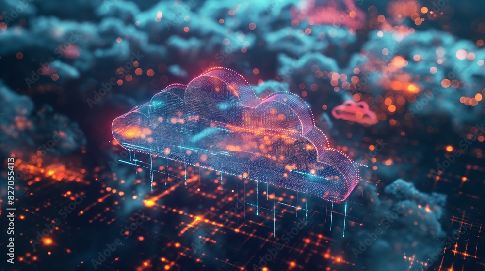 Aufkleber futuristic glowing holographic interface enhancing seamless cloud computing and digital community co